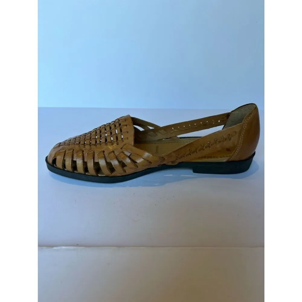 Judith Women’s Tan Woven Leather Huarache Flats -
